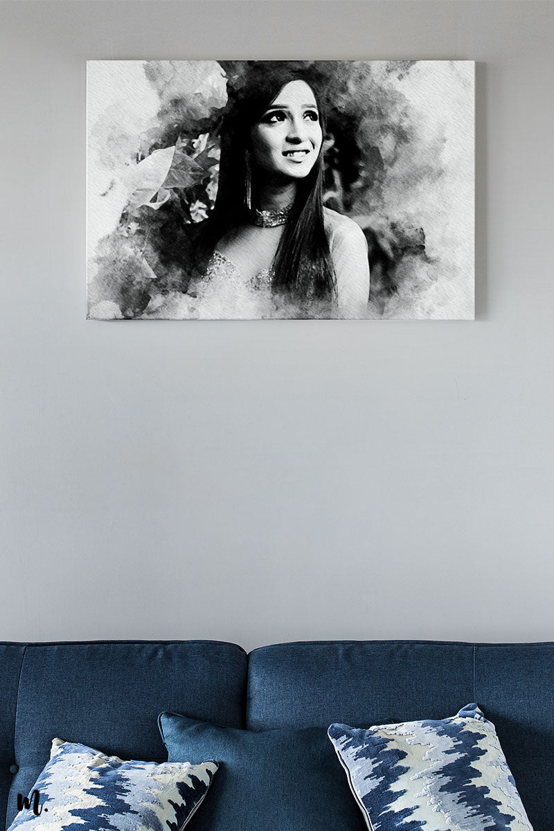 Personalized picture to watercolour art canvas of beautiful girl - Muselot