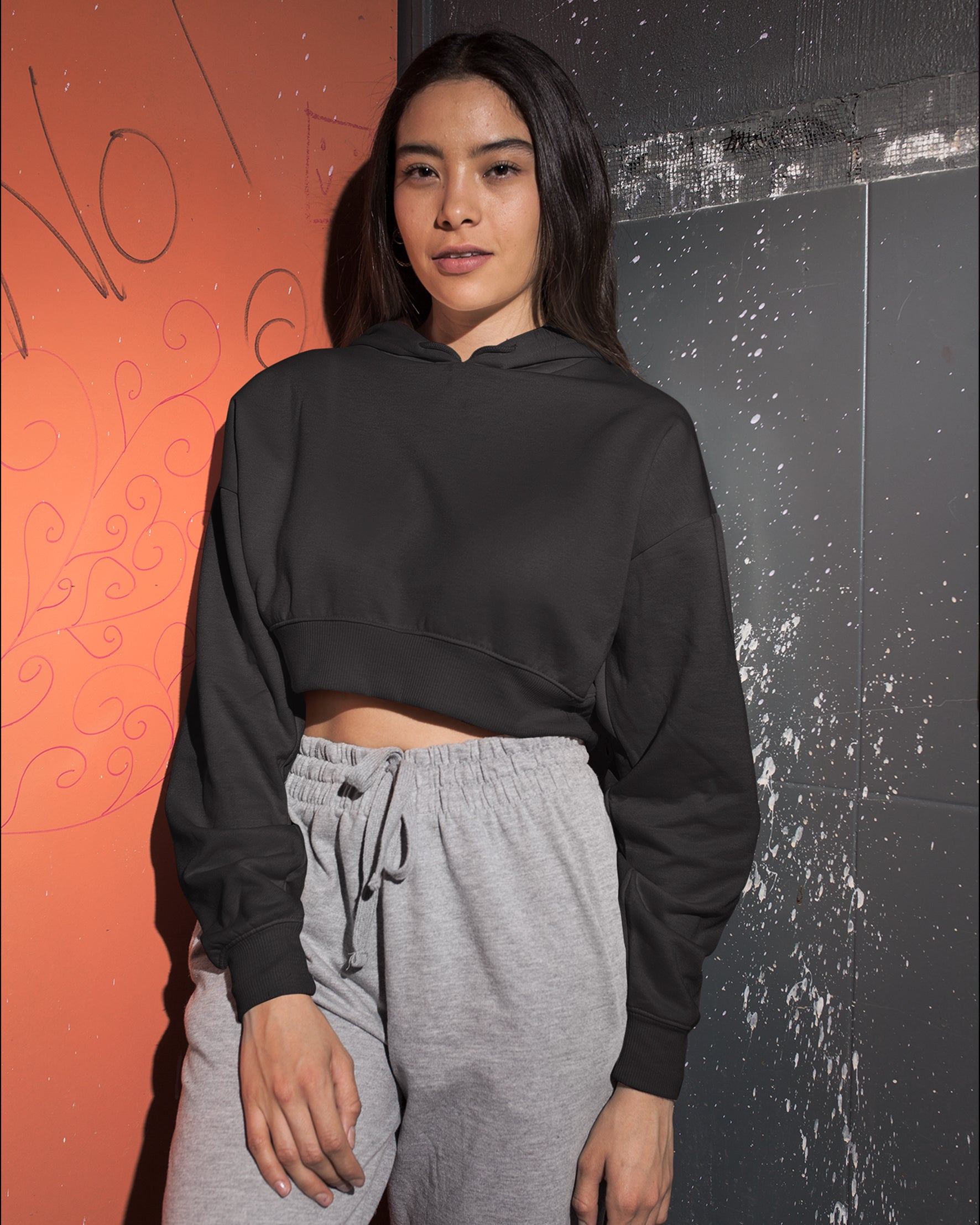 Hooded Sweatshirts Female Crop Top Hoodies INSPI Chic Plain Crop