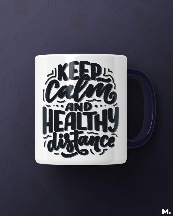 White printed mugs for covid - Keep calm & healthy distance - MUSELOT
