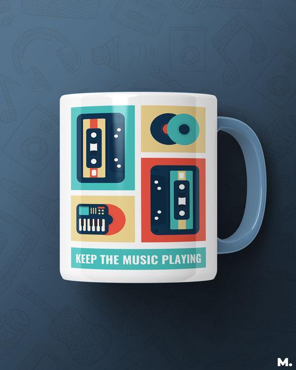White printed mugs for music lovers - Keep the music playing - MUSELOT