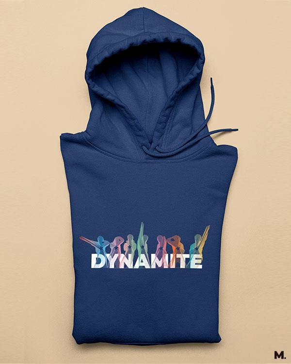 Navy blue printed hoodies for ARMY - Life is dynamite - Muselot India