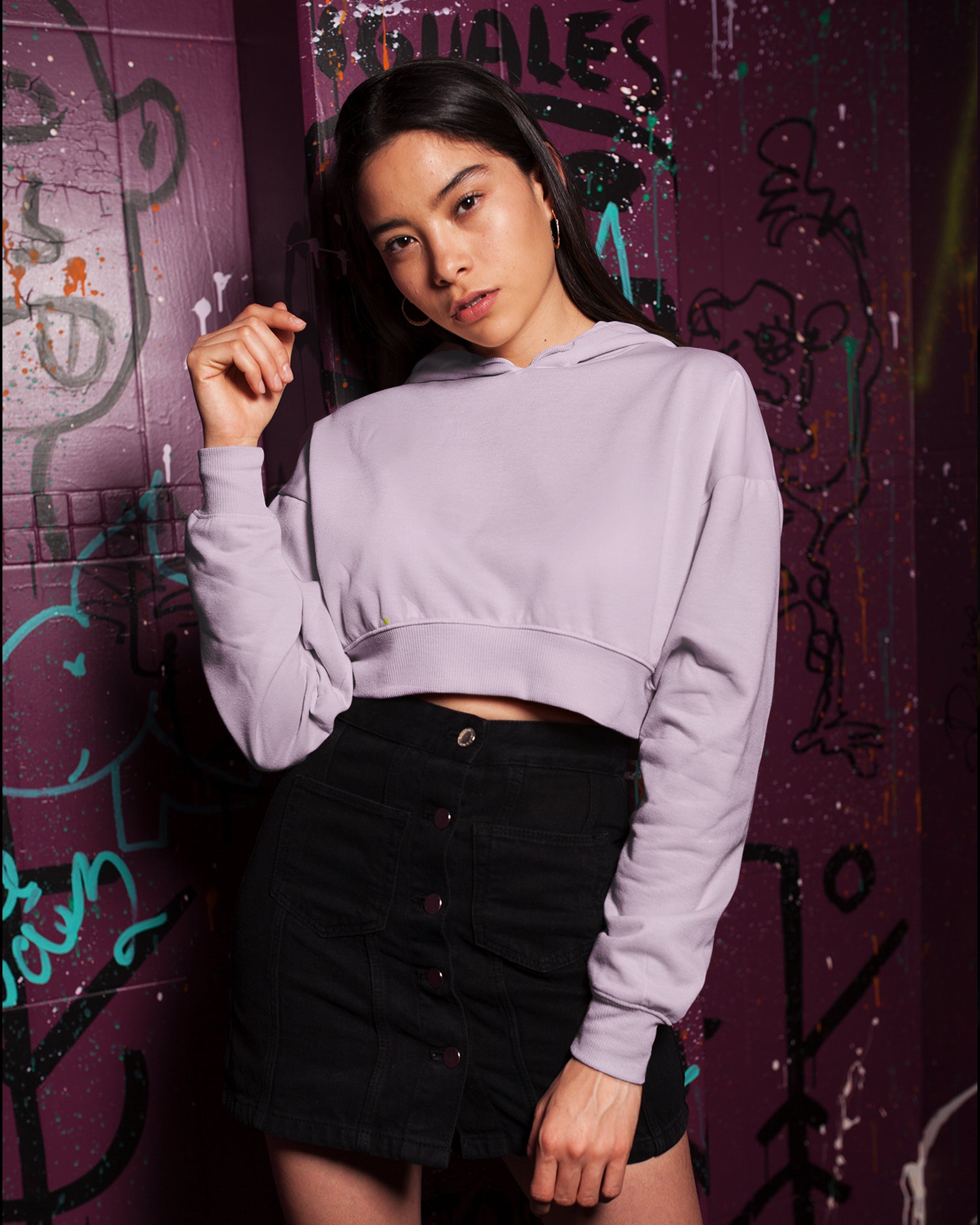 Shop light pink plain crop hoodie sweatshirts for women Muselot