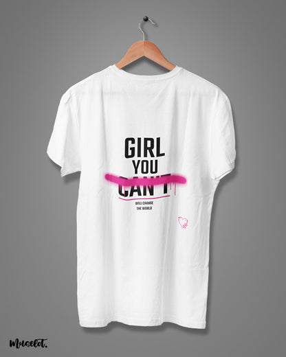 Girl you will change the world beautiful illustration printed t shirt for feminists in white colour at Muselot