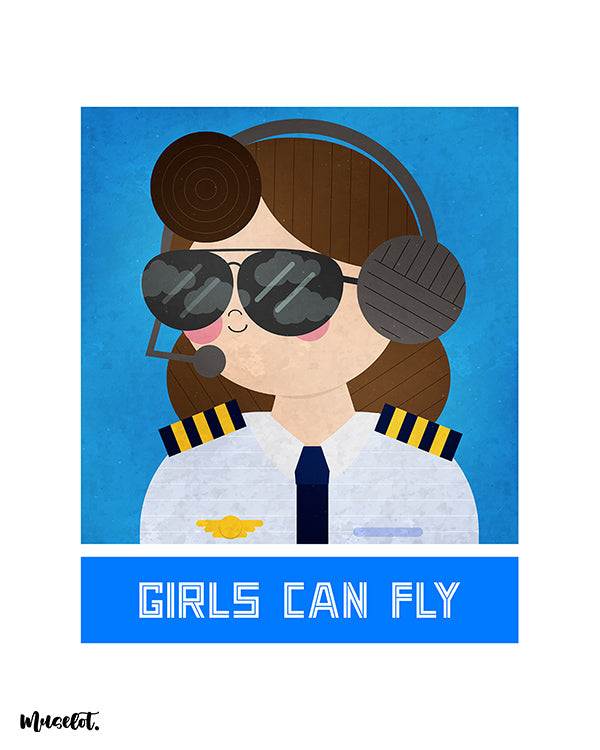 Girls can fly design illustration for air hostesses at Muselot