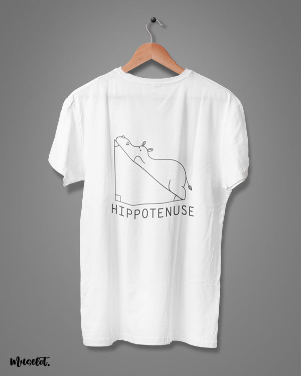 Hippotenuse funny graphic illustrated printed t shirt in white colour at Muselot