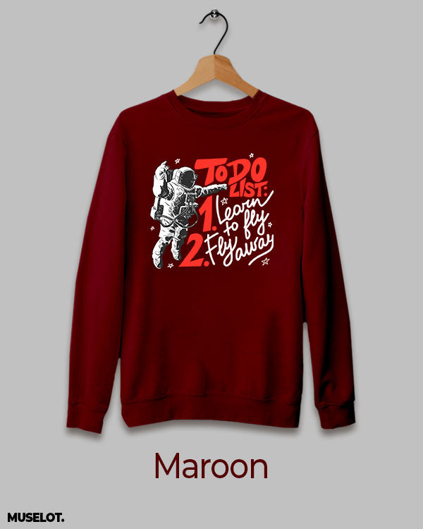 Maroon round neck sweatshirt printed for aspiring astronauts online - Muselot