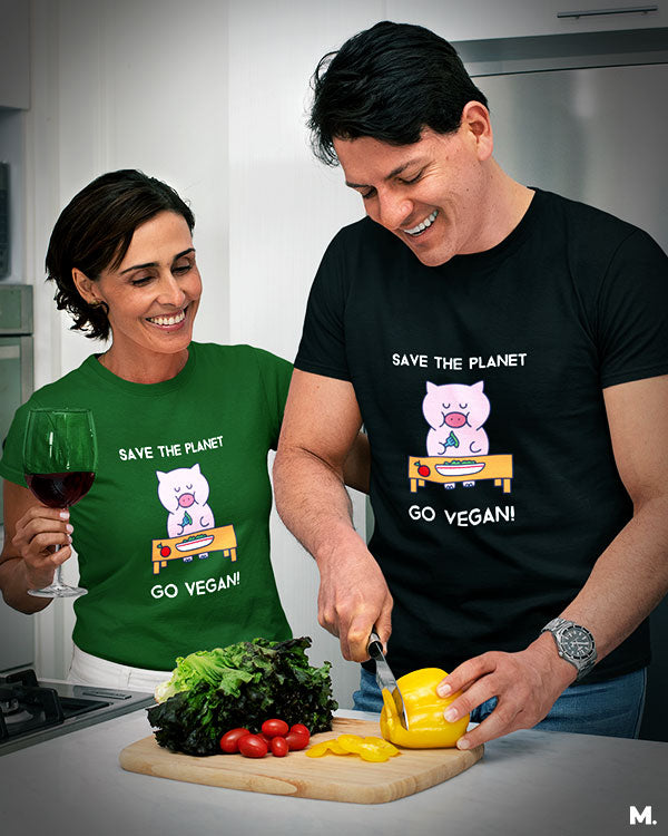 Save the planet, go vegan printed t shirts