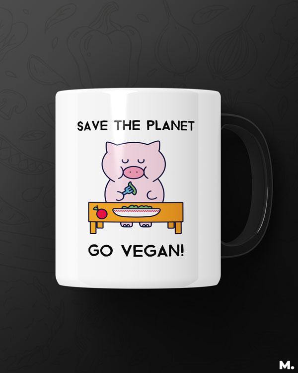 White printed mugs online for vegans - Save the planet, go vegan - MUSELOT