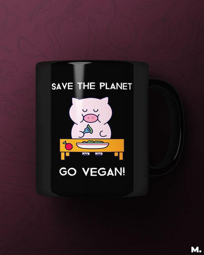 Black printed mugs online for vegans  - Save the planet, go vegan  - MUSELOT
