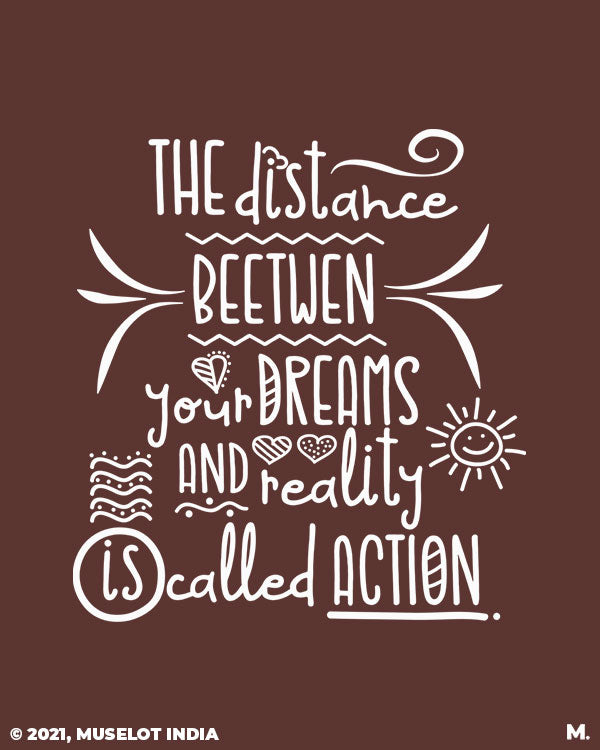 Black coffee printed mugs online printed with the motivational quote "The distance between your dreams and reality is called action"