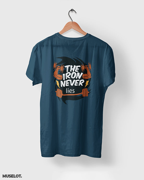Navy blue printed t shirts for fitness freaks with the iron never lies print on t shirt - MUSELOT