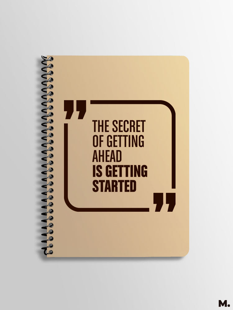 Motivational printed spiral A5 notebooks - The secret is getting started - MUSELOT