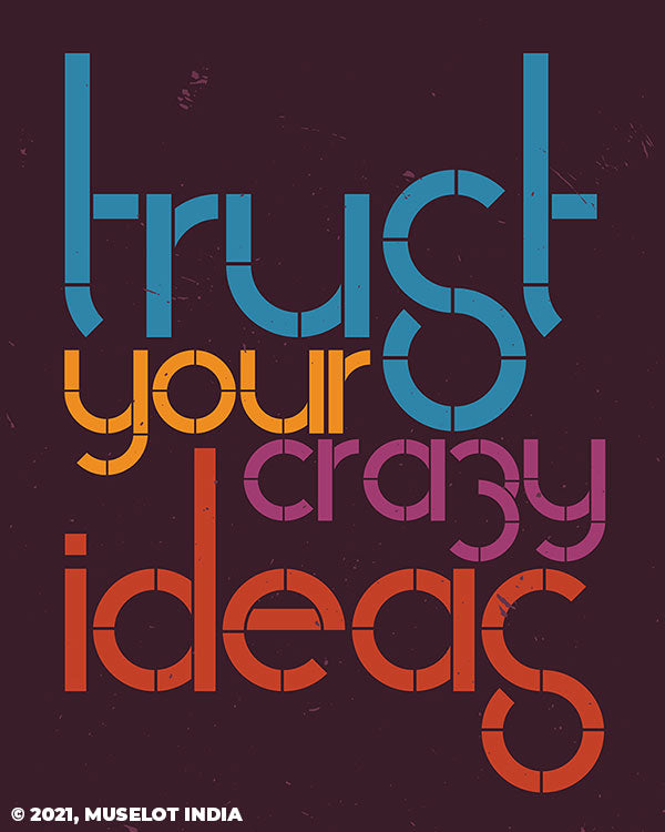 Motivational quote "Trust your crazy ideas" printed spiral notebooks in A5 size