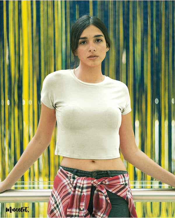 White plain cropped t shirt T shirt crop top for women Muselot