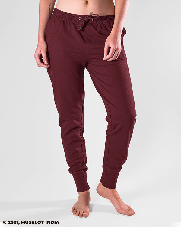 Solid coloured plain maroon unisex joggers online - Muselot