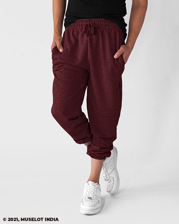 Solid coloured plain maroon unisex joggers online - Muselot