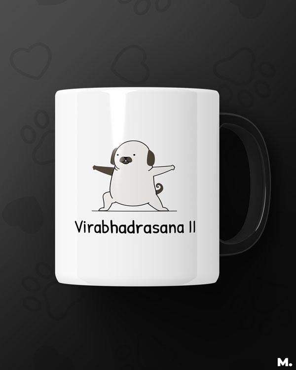 White printed mugs online for dog and yoga lovers - Virabhadrasana - MUSELOT