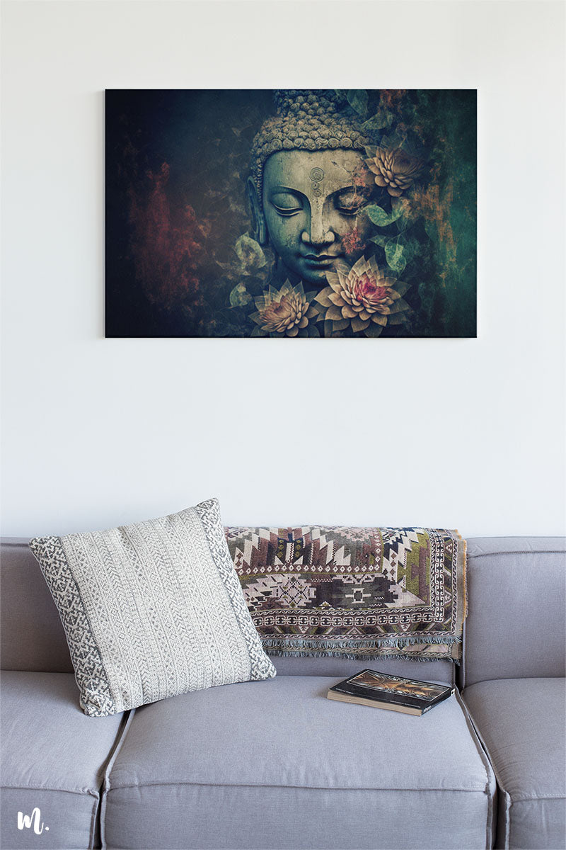 Gautam Buddha's blooming serenity abstract canvas art - Muselot