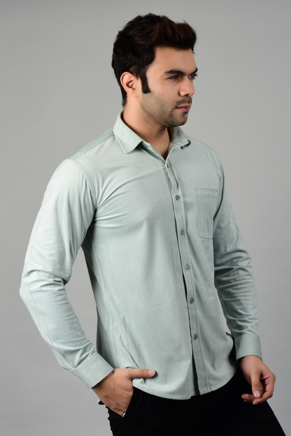 Side view of full sleeve sky shirt, highlighting the seamless and casual look of the shirt-Muselot