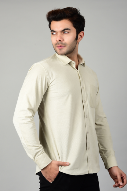 The shirt showcasing a velvety touch on the shirt, highlighting a luxury and seamless fit of the shirt-Muselot