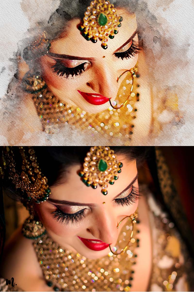 Watercolour art customization of newly wedded bride - Muselot