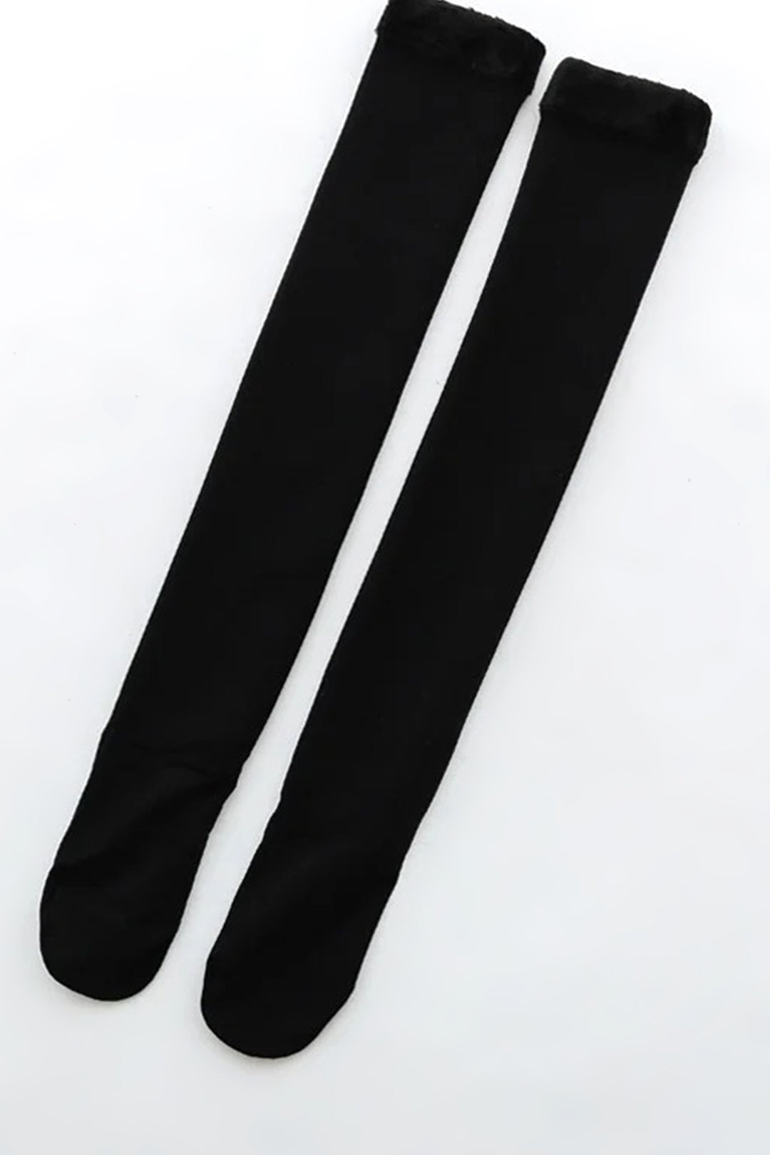 A shot of a pair of charcoal black knee-high socks against a clean white background, showcasing their sleek and stylish design. highlighting their soft, breathable fabric, making these socks both comfortable  and durable-Muselot