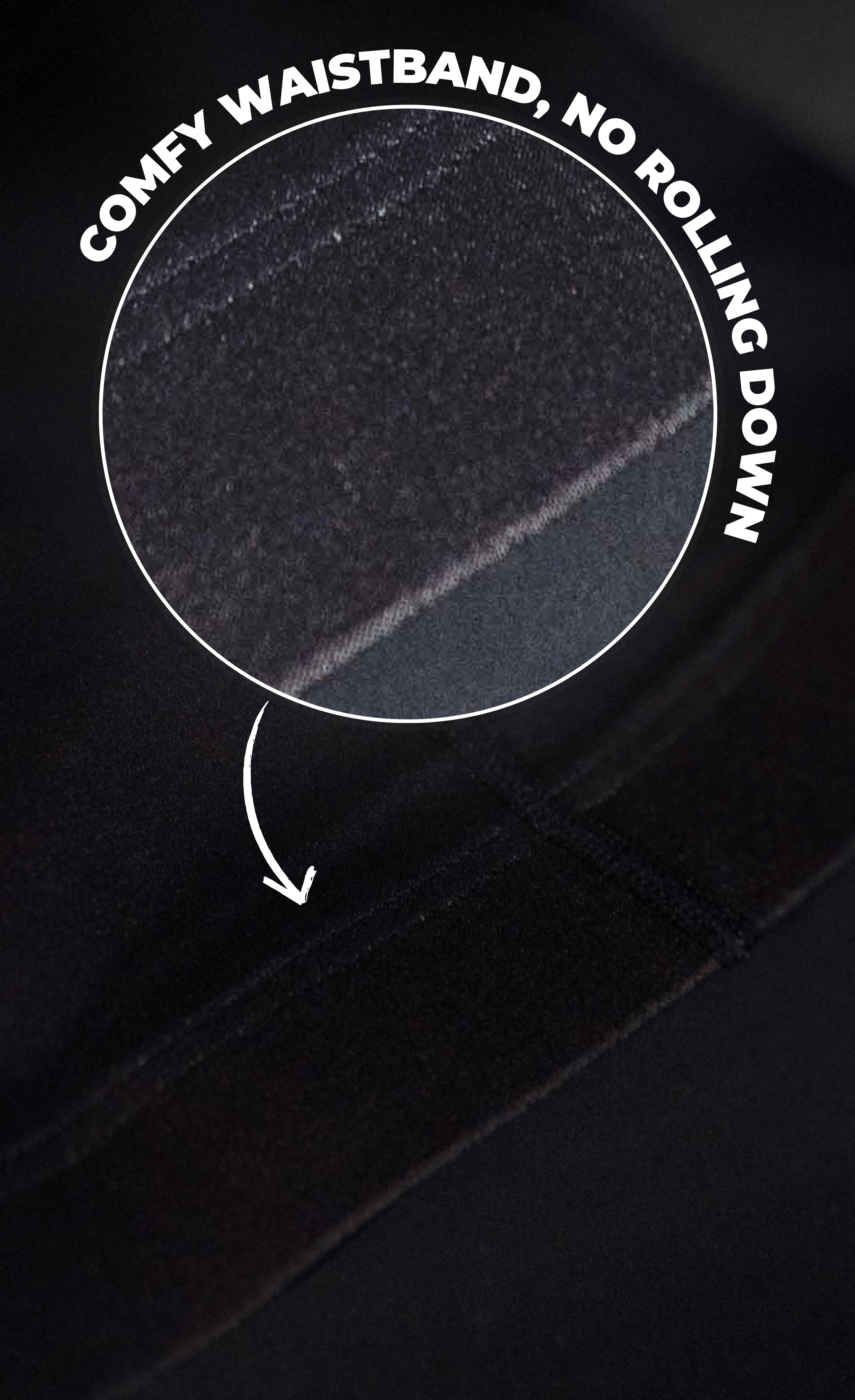 A close-up of the waistband of the no fure sheer effect transparent black tight, highlighting its comfy comfortable material-Muselot