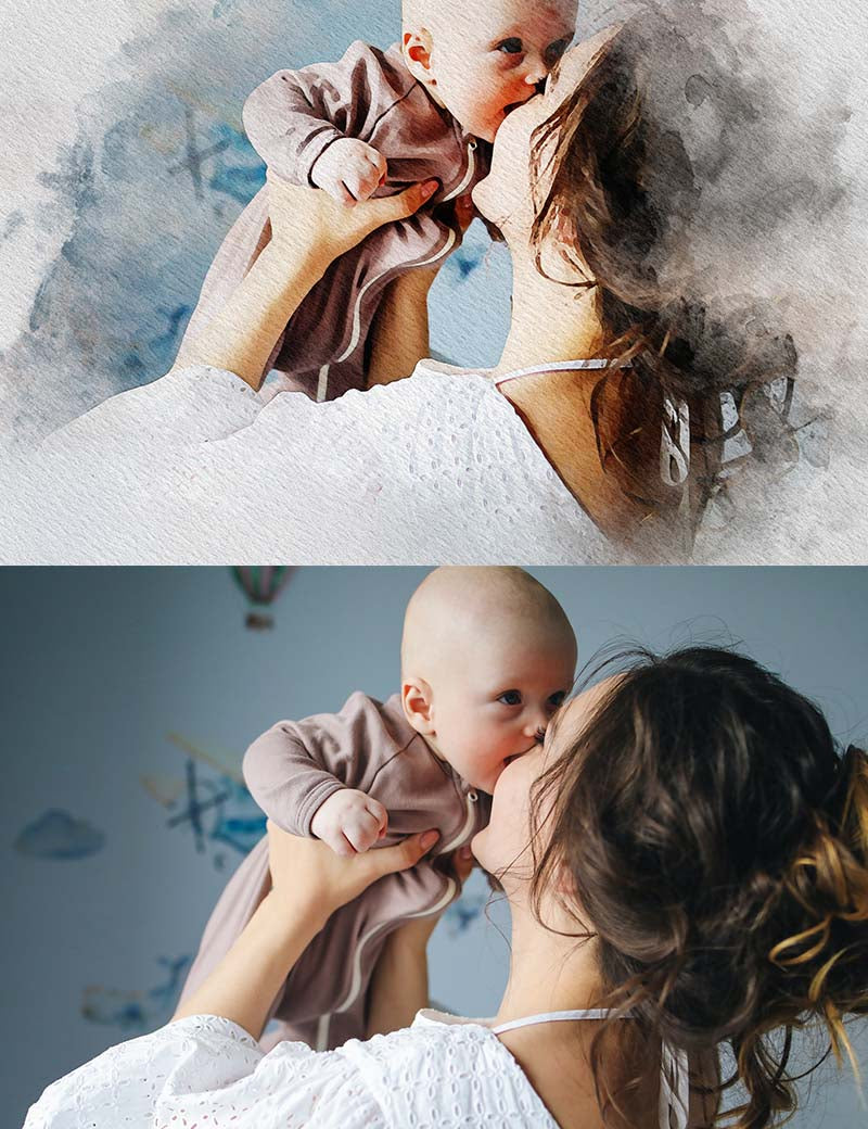 Watercolour art customization of mom with her newborn baby - Muselot