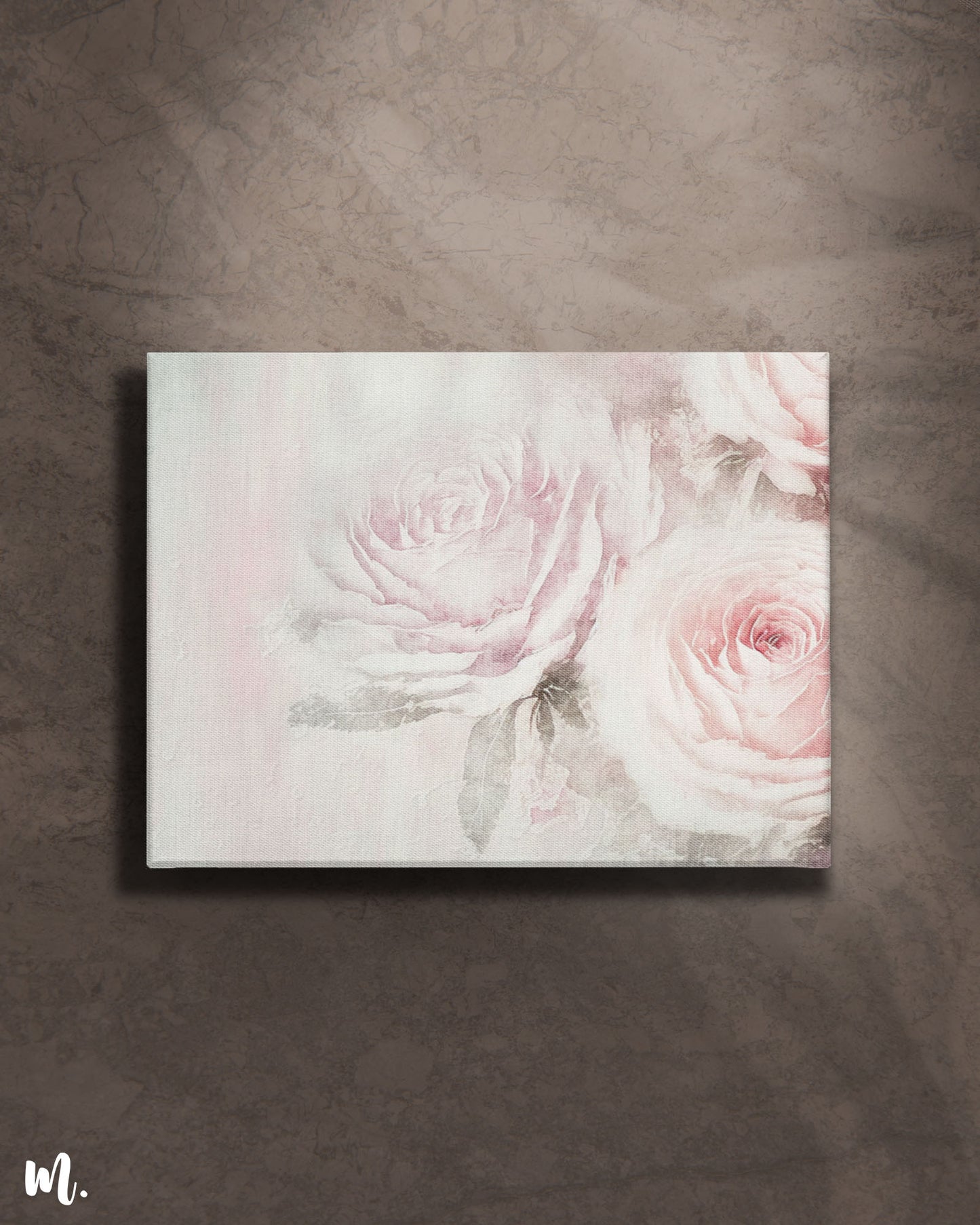 roses abstract canvas art on a light background features a striking and dreamlike depiction of blooming flowers. The light backdrop enhances the artwork’s vibrant colors and surreal elements, creating a dramatic and captivating focal point. This combination adds depth and sophistication to the space.-Muselot