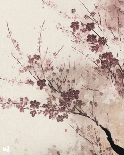 A zoomed-in view of spring cherry blossom modern canvas art reveals the intricate details of the cherry blossoms. It captures the delicate petals, vibrant pinks, and subtle brushstrokes, highlighting the artwork’s lively and fresh essence. The fine details emphasize the beauty and elegance of the blossoms, enhancing the artwork’s springtime charm-muselot