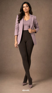 Full-body view of dark brown closed-toe fur lined stockings for women with high waist and opaque full-length winter coverage.