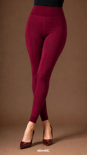 Product-focused view of maroon open-foot thermal stockings with smooth opaque coverage, high waist fit and ribbed ankle finish - Muselot