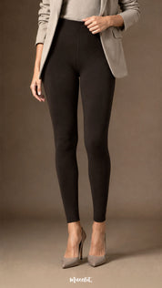 Front view of dark brown open-foot fur lined stockings for women showing high-waist fit, opaque fabric and ankle-length finish.