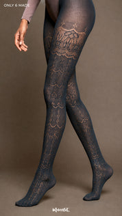 Intense Gray Ornate Designer Lace Stockings