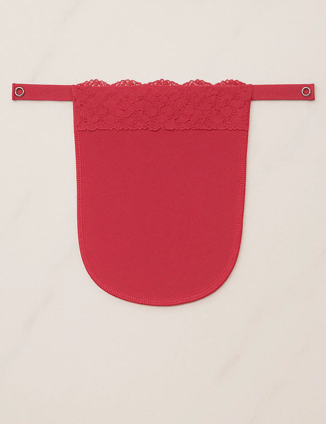 Dark pink lace mocker modesty panel in flatlay view, highlighting intricate lace pattern and secure fastening for elegant deep-neck coverage — Muselot.