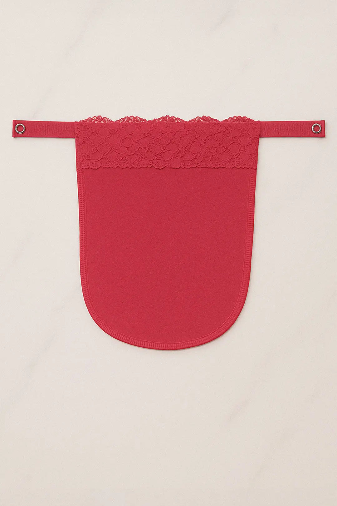 Dark pink lace mocker modesty panel in flatlay view, highlighting intricate lace pattern and secure fastening for elegant deep-neck coverage — Muselot.