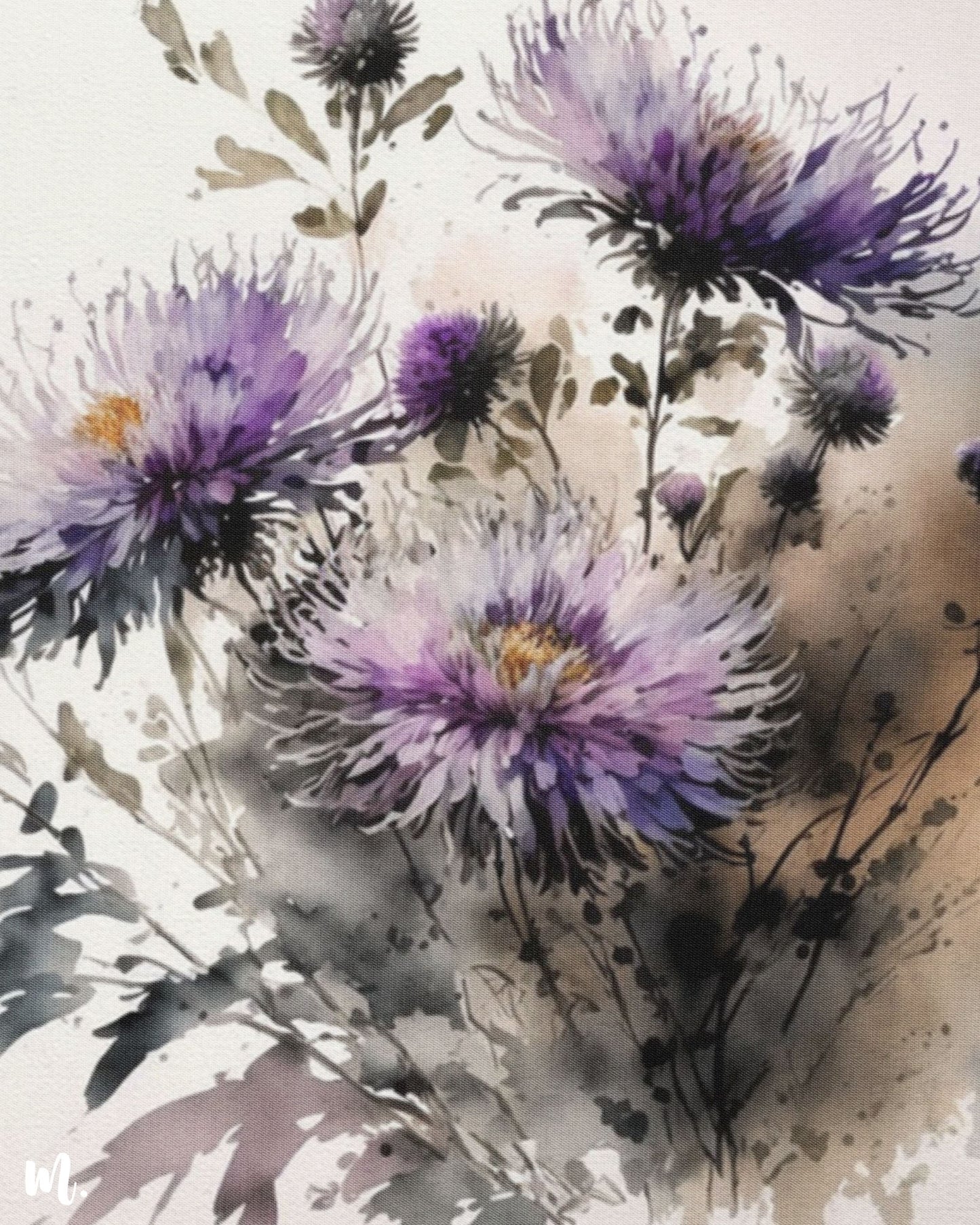 a zoomed in shot of a water color aster flowers art, showcasing the elegance of the nature-Muselot