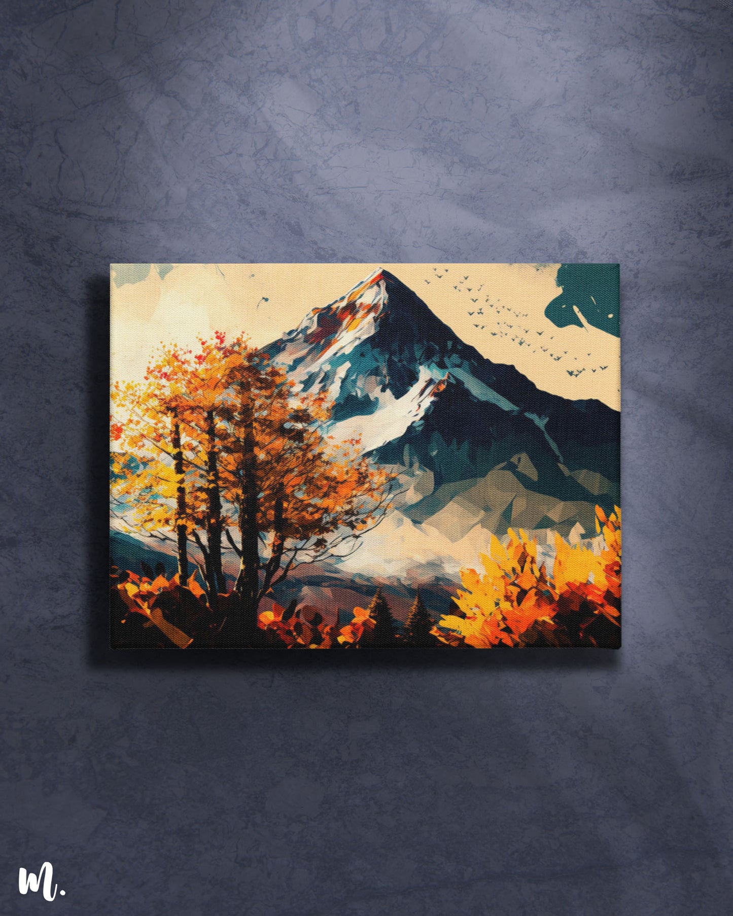 The modern landscape serene canvas art on a dark background features a tranquil scene with subtle, calming colors. The dark backdrop highlights the artwork's serene elements, creating a dramatic contrast that enhances the peaceful mood of the landscape. The combination adds depth and sophistication to the space.-Muselot