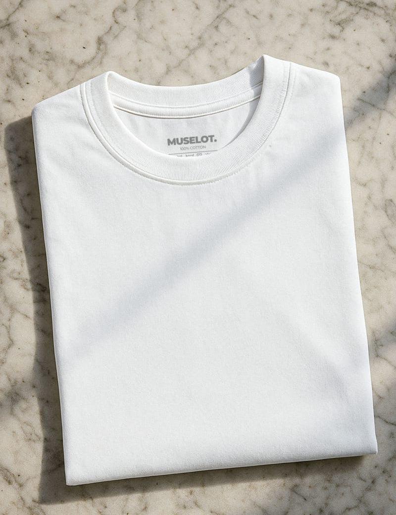 A unisex oversized white T-shirt laid flat in soft sunlight, highlighting its relaxed silhouette and subtle fabric texture, giving off a breezy and versatile vibe — Muselot