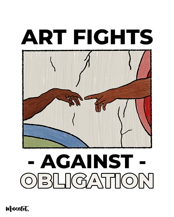 Art fights against obligation design illustrated framed and unframed posters at Muselot
