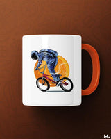 Cyclist in space printed mugs