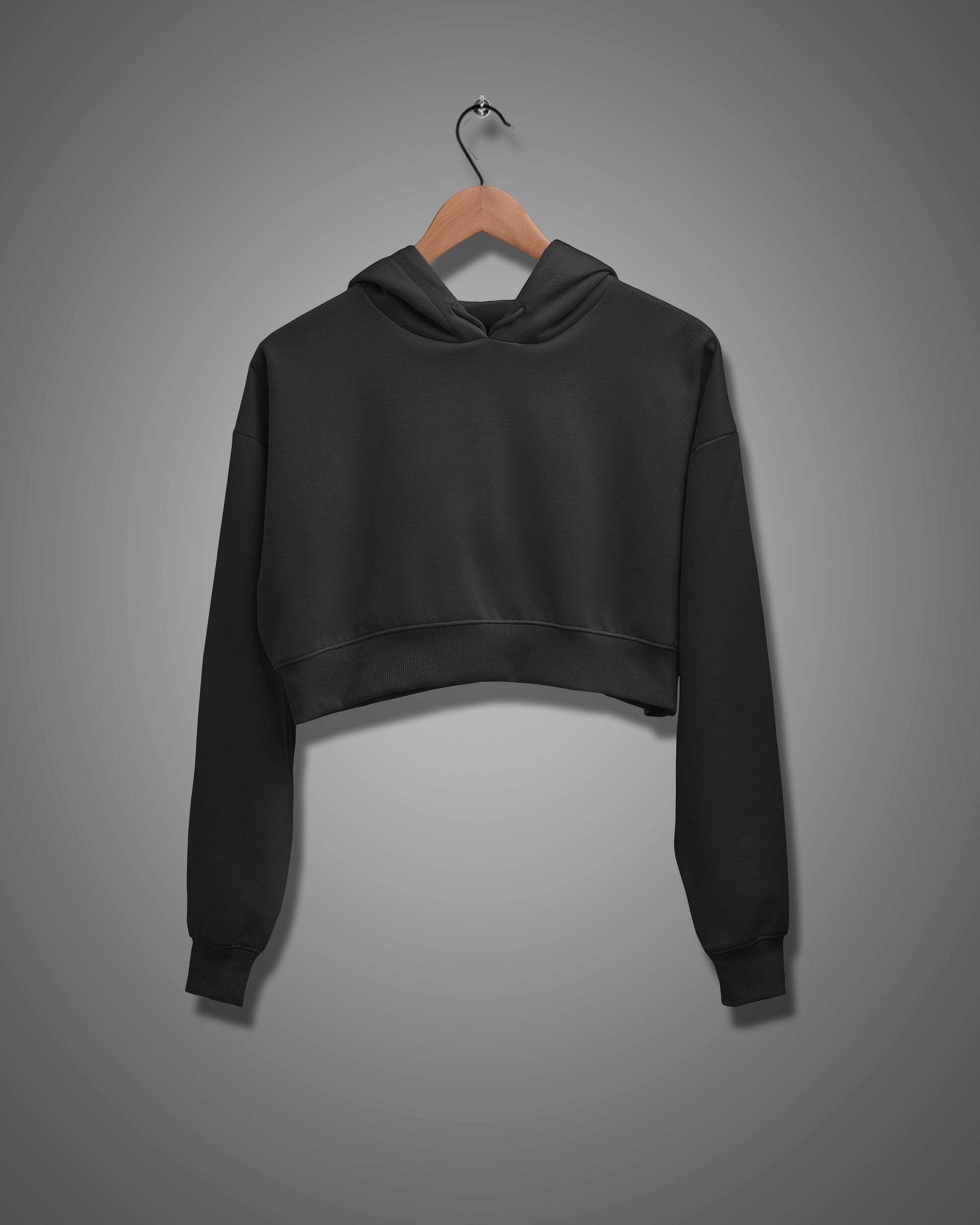 Classic black plain crop hoodie for women