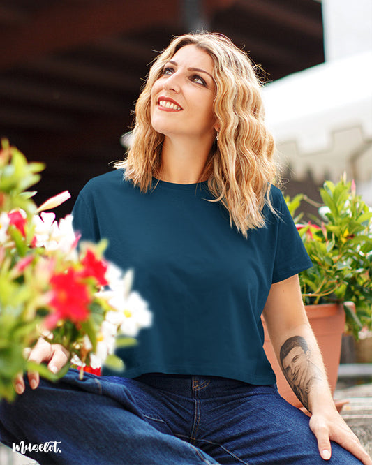 Navy blue plain crop t shirt