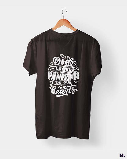 Dogs leave pawprints on our heart charcoal grey printed t shirts for dog lovers at Muselot