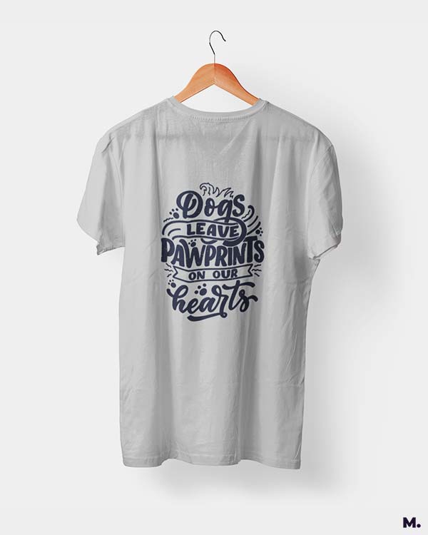 Dogs leave pawprints on our heart melange grey printed t shirts for dog lovers at Muselot