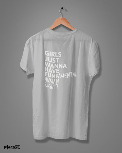 Girl's just wanna have fundamental human rights printed t shirts for women in melange grey colour - Muselot