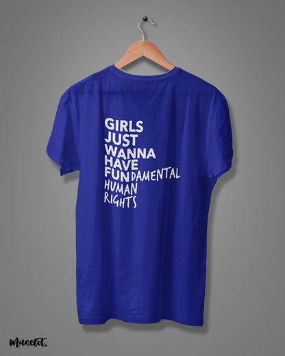 Girl's just wanna have fundamental human rights printed t shirts for women in navy blue colour  - Muselot