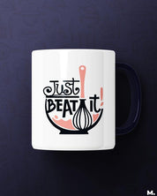 White printed mugs for baking lovers - Just beat it  - MUSELOT