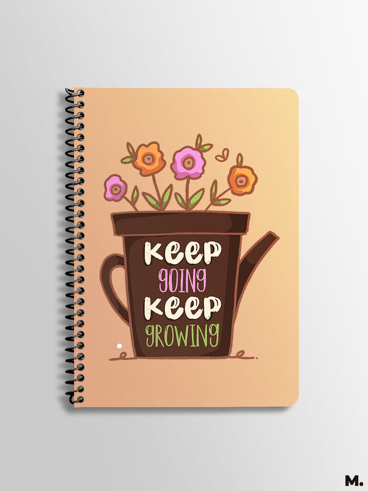 Motivational quote spiral notebooks printed with keep going, keep growing in A5 size - Muselot