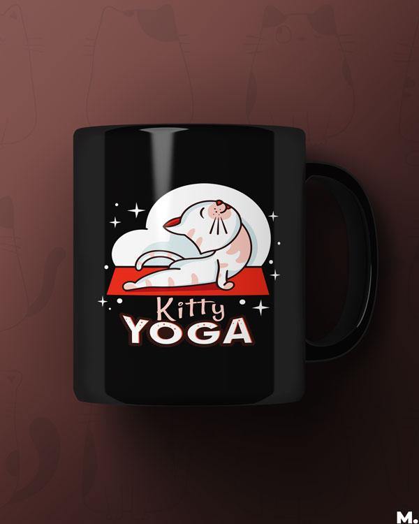 Black printed mugs online for yoga and cat lovers  - Kitty yoga  - MUSELOT
